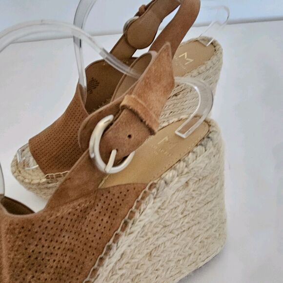 MARC FISHER SIZE 9M Suede Brown Open Toe Espadrille Wedge Sandals Mlandela Strap - Picture 15 of 16